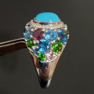 Sterling Silver, Turquoise , Garnet and Peridot ring